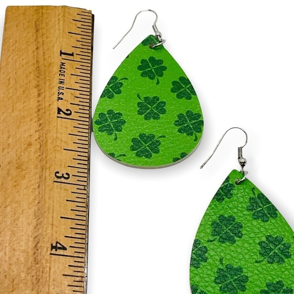 3 For $25 St. Patricks Day Faux Leather Dangle Earrings - Picture 4 of 5